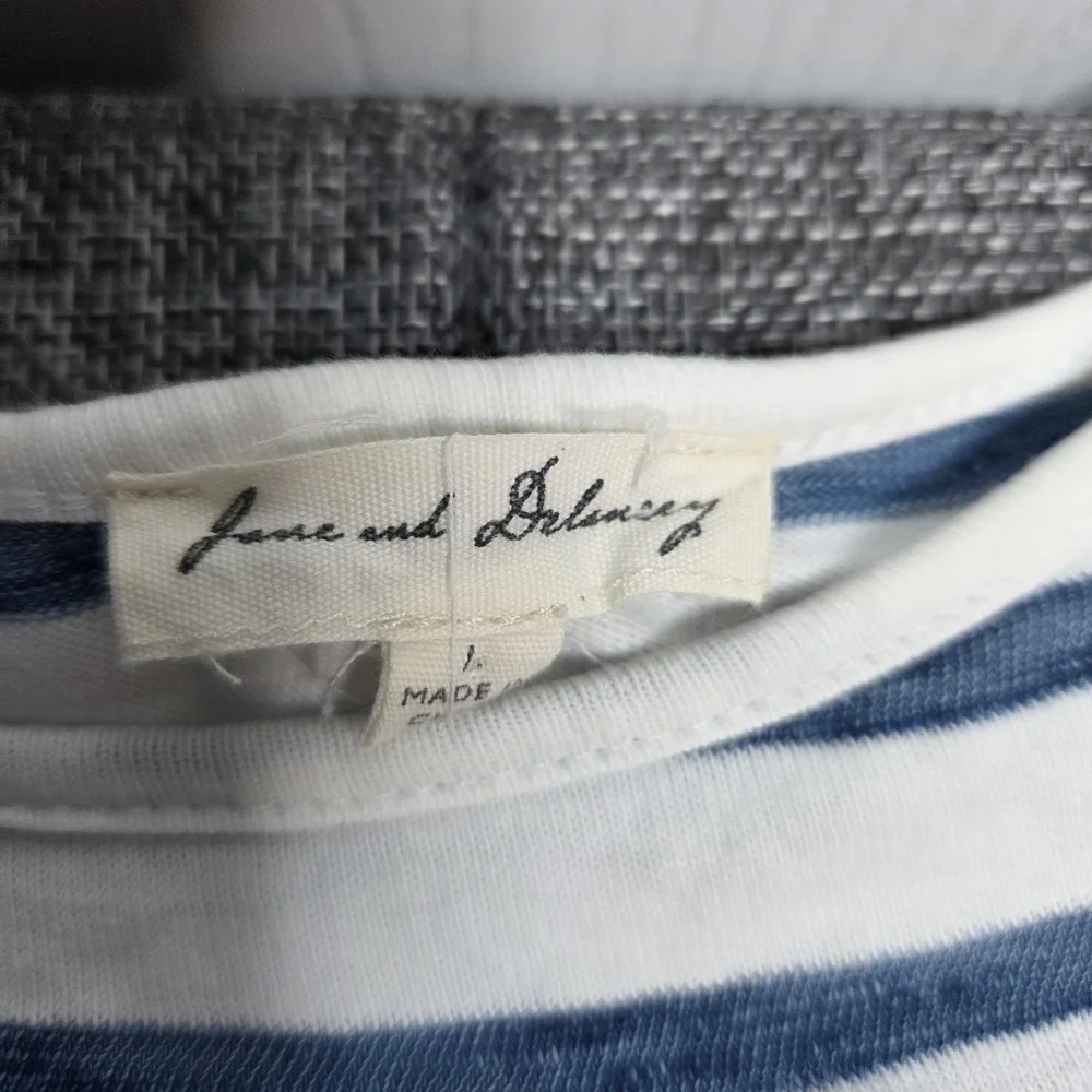 Jane & Delancey Navy White Striped Tie Sleeve Top L Nautical Coastal
